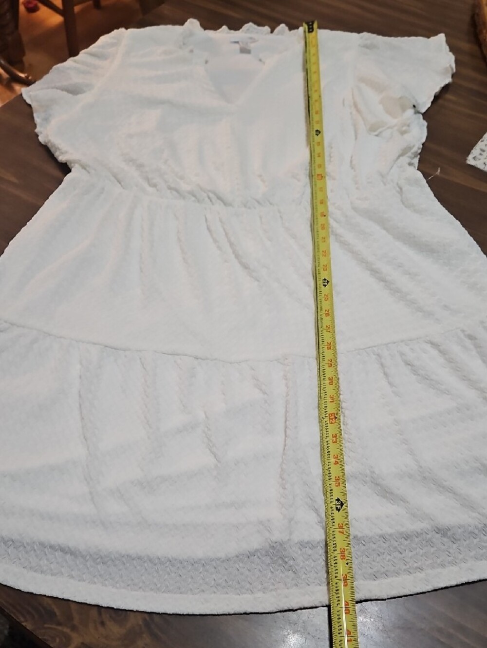 London Times White Textured V-Neck Ruffle Midi Dress - Picture 3 of 9